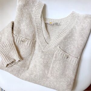 vintage | liz claiborne ivory ramie pullover sweater pockets minimalist coastal